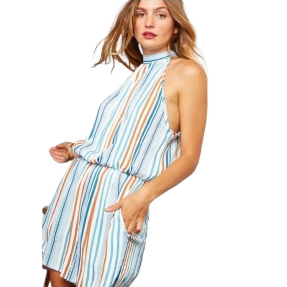 Denim Blue Multi Stripe Romper - Picture 3 of 5